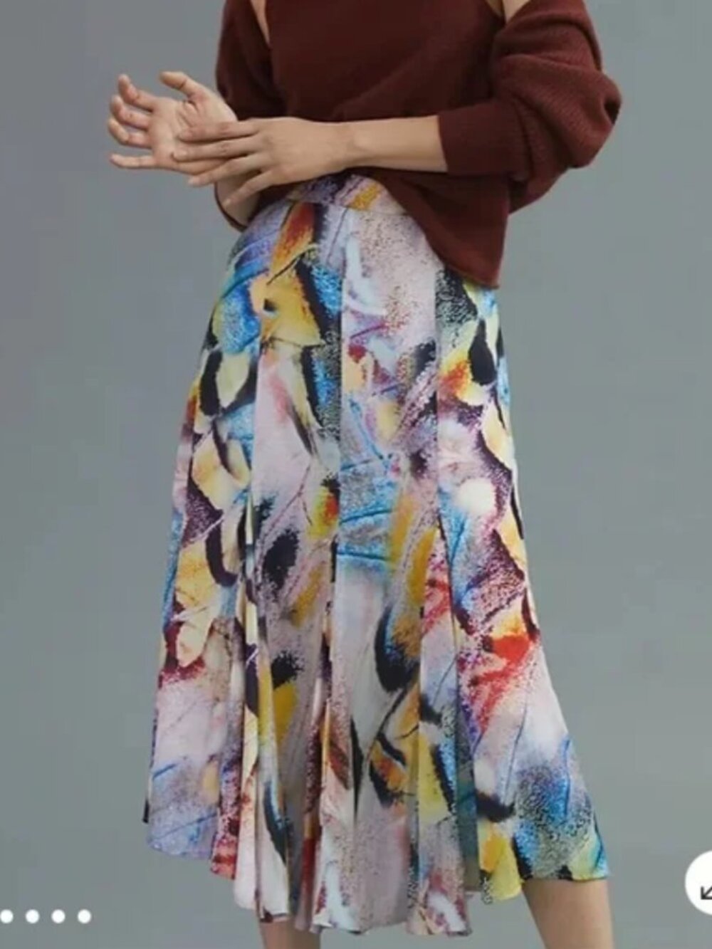 Anthropologie Butterfly Blue Pink Yellow Midi Satin Size 12 Swing Skirt